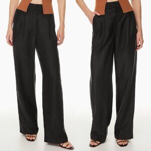 Aritzia- The Effortless Pants Linen Black High Waisted Wide Leg Size 4